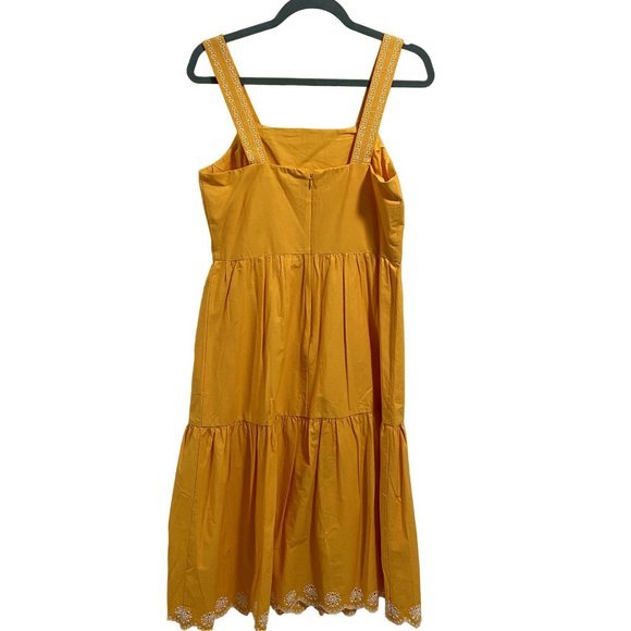 J. Crew Embroidered Scalloped Tiered Dress Yellow White Size 4 - Picture 4 of 8